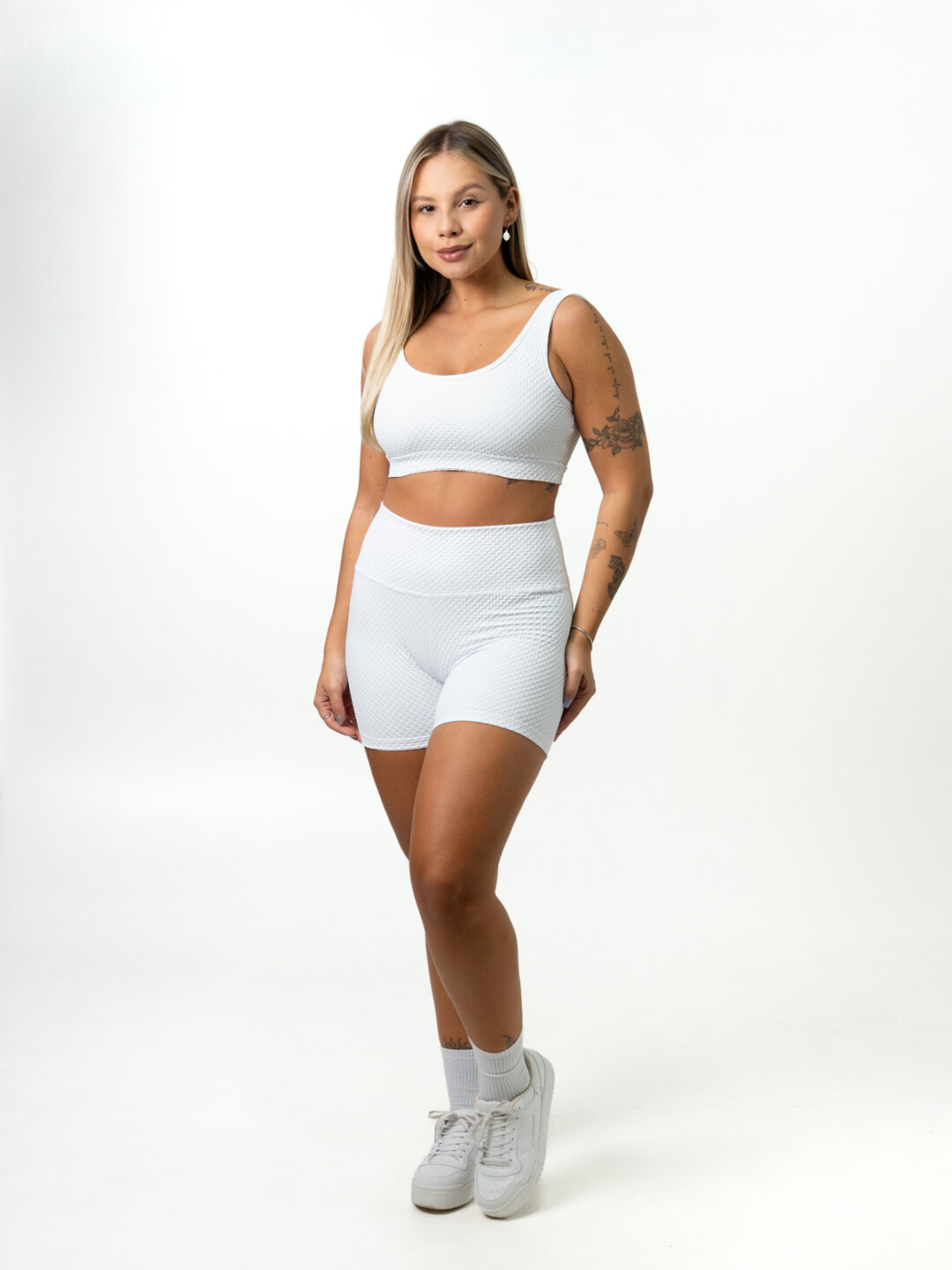 Short Básico + Top Anna - Textura Trama Branco