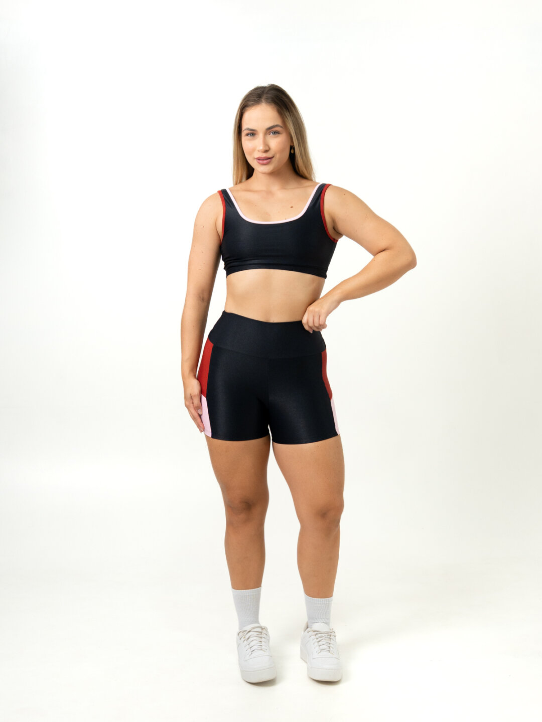 Conjunto Short Anna - Preto/Maça do Amor/Rosa Bebê