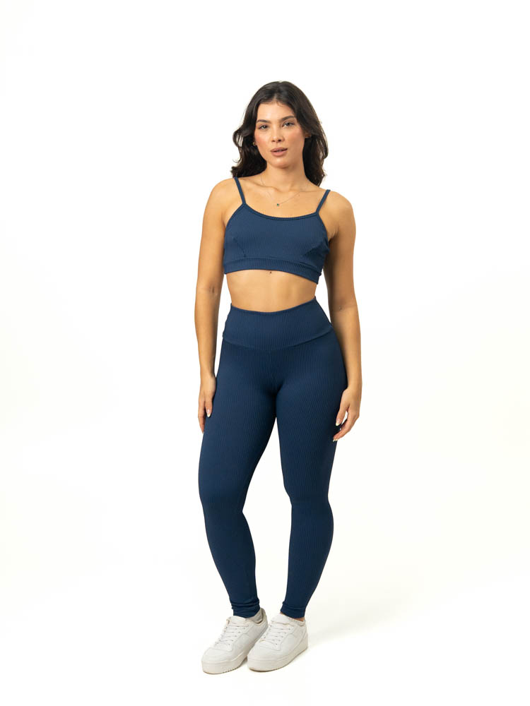Legging Básica + Top Anna – Canelado Azul Marinho - M