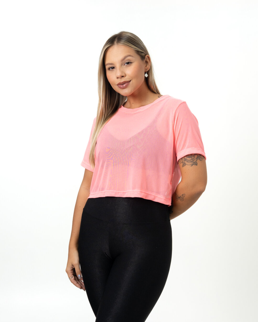 Cropped de Tule - Rosa Neon