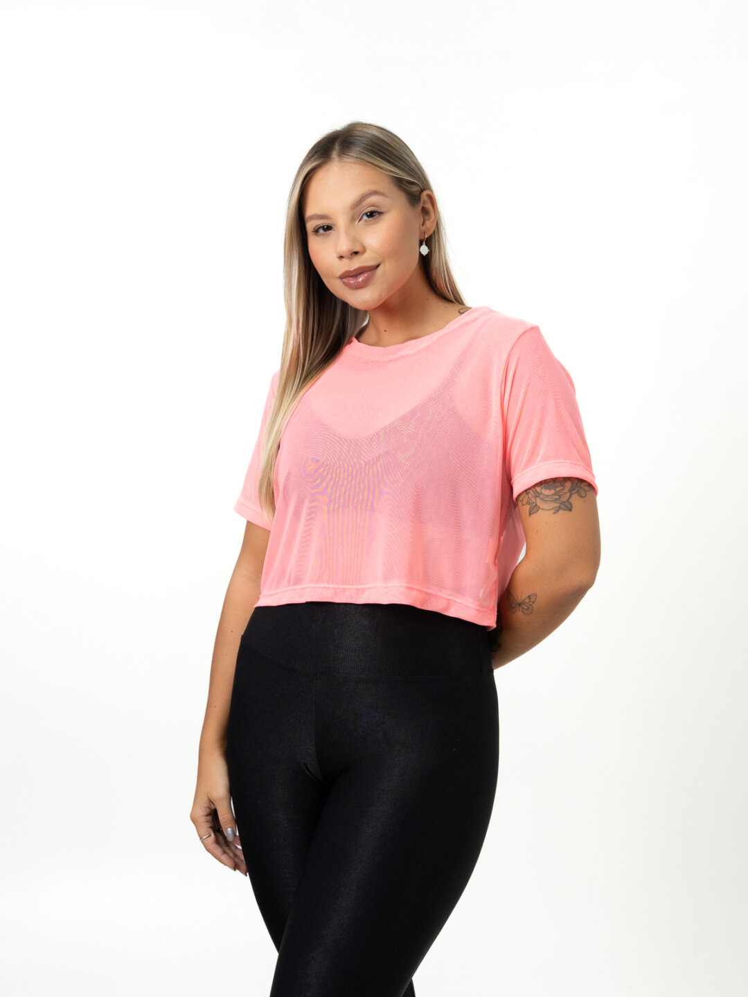 Cropped de Tule - Rosa Neon