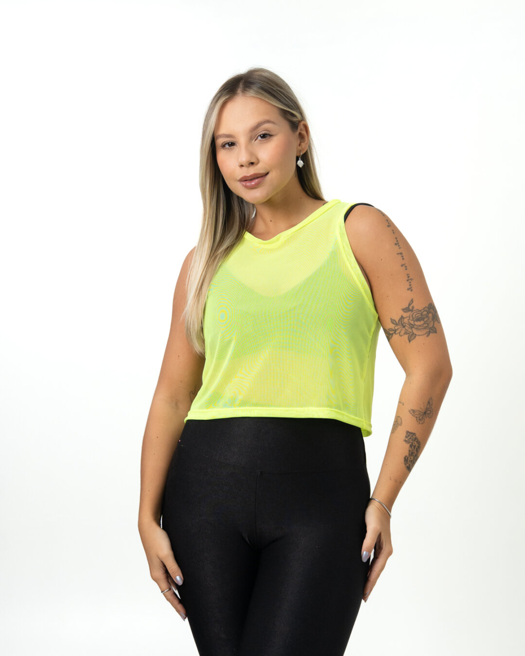 Cropped Regata de Tule - Amarelo Neon