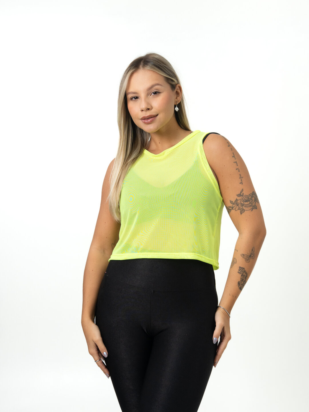 Cropped Regata de Tule - Amarelo Neon