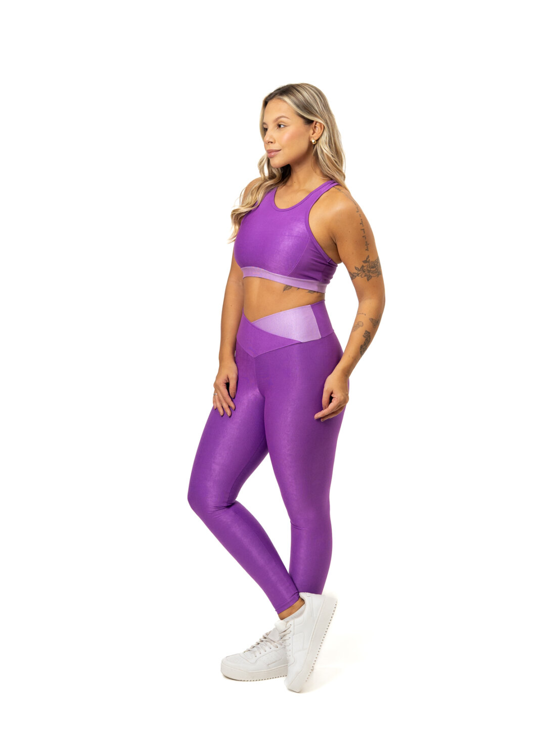 Legging Bicolor Cós Cruzado + Top Aline – Compressão Violeta/Pale lilac - Image 3