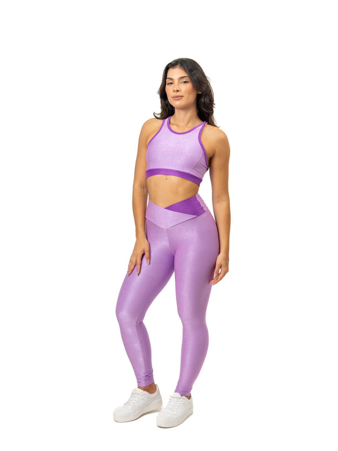 Legging Bicolor Cós Cruzado + Top Aline – Compressão Pale Lilac/Violeta