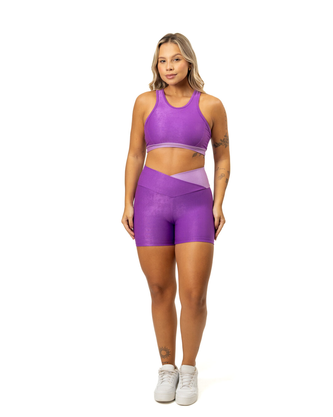 Short Bicolor Cós Cruzado + Top Aline - Compressão Violeta/Pale Lilac