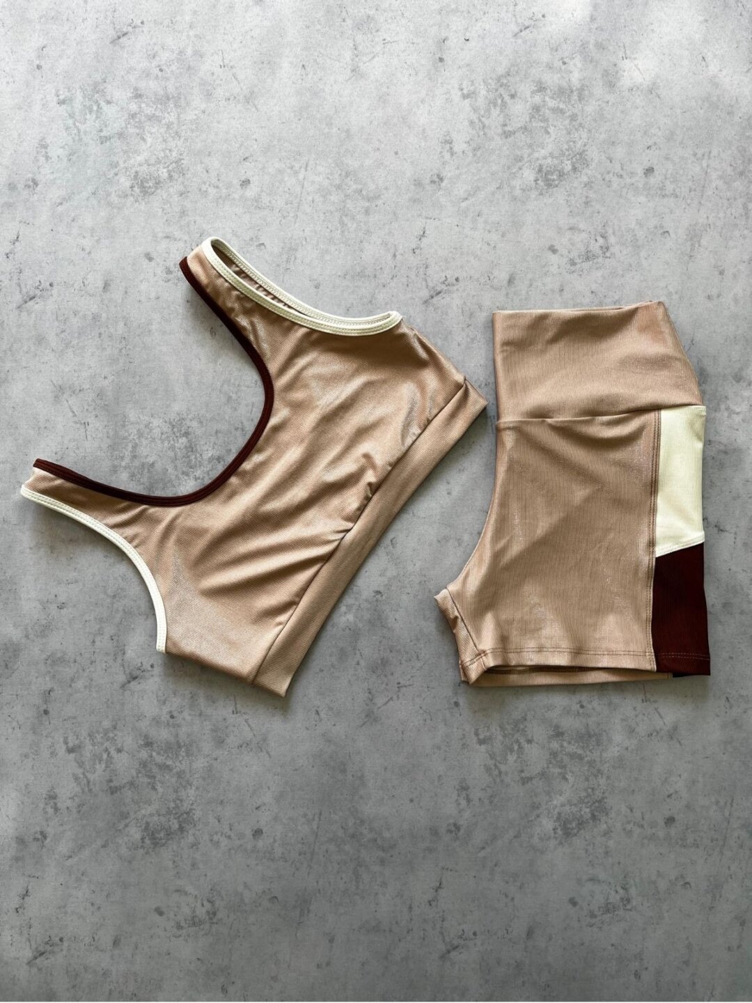 Conjunto Short Anna - Compressão Nude/Off White/Café