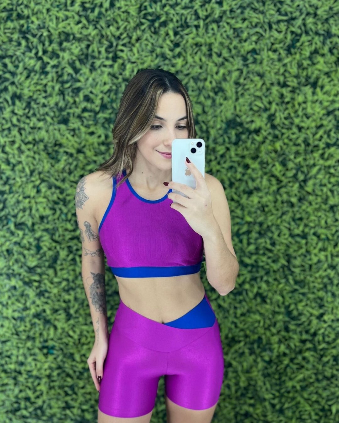 Short Bicolor Cós Cruzado + Top Aline - Compressão Púrpura/Azul Royal - M
