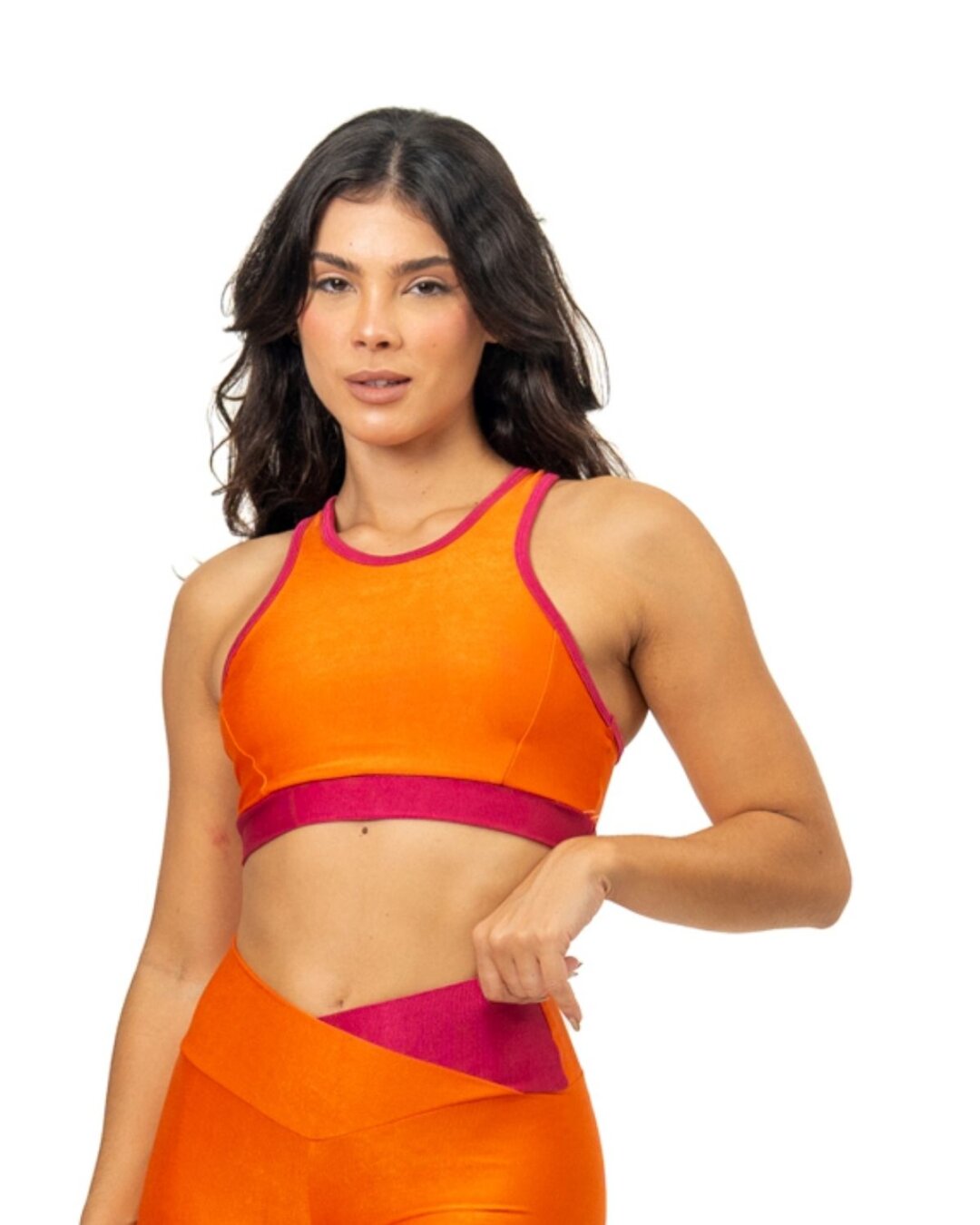 Top Aline Avulso - Compressão Laranja/Rosa Pink