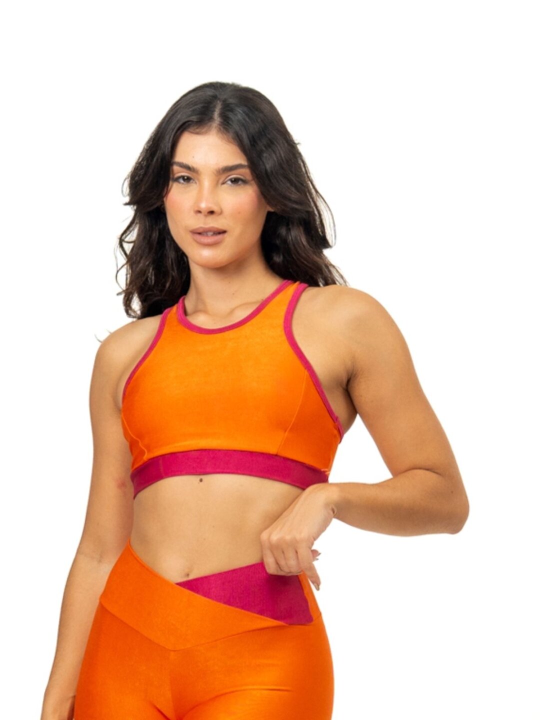 Top Aline Avulso - Compressão Laranja/Rosa Pink