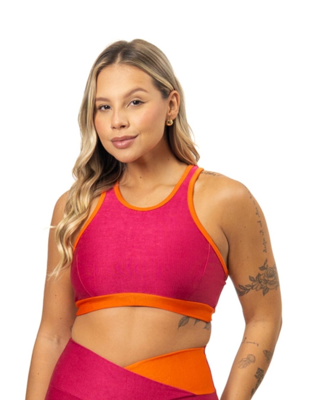 Top Aline Avulso - Compressão Rosa Pink/Laranja