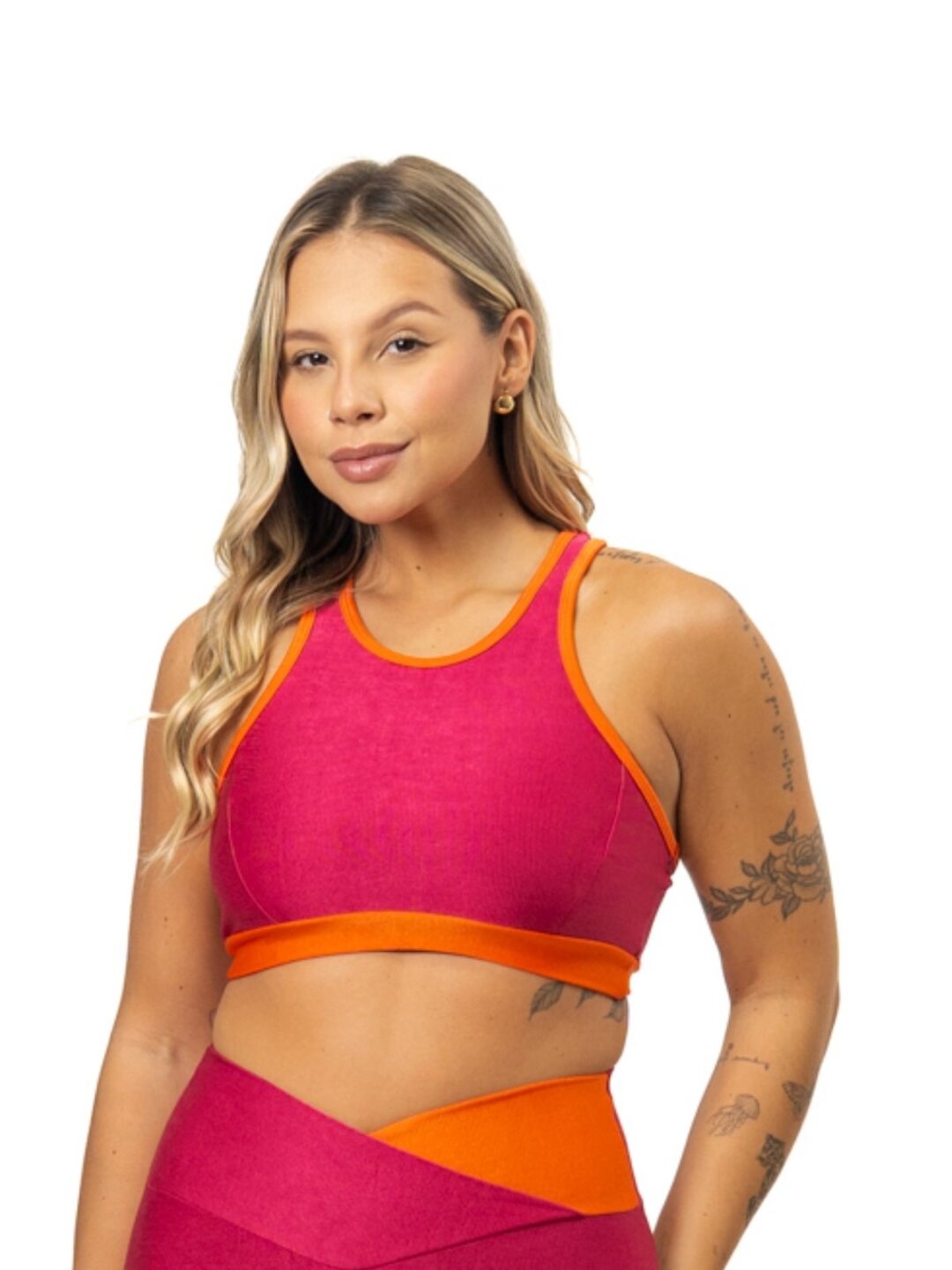Top Aline Avulso - Compressão Rosa Pink/Laranja