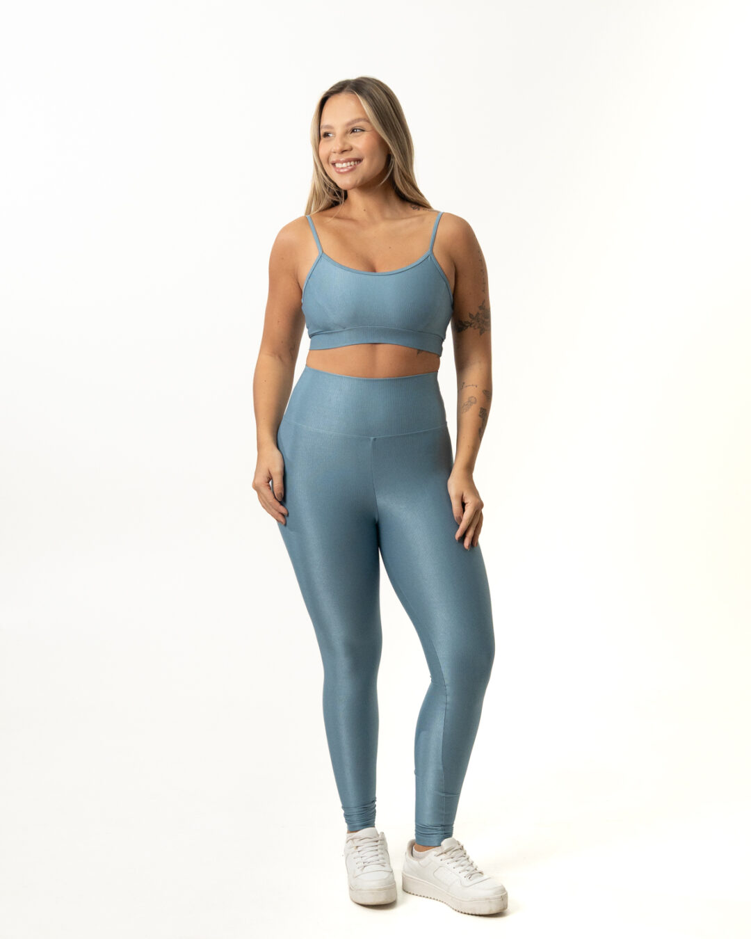 Legging Básica + Top Manu – Compressão Azul Caribe