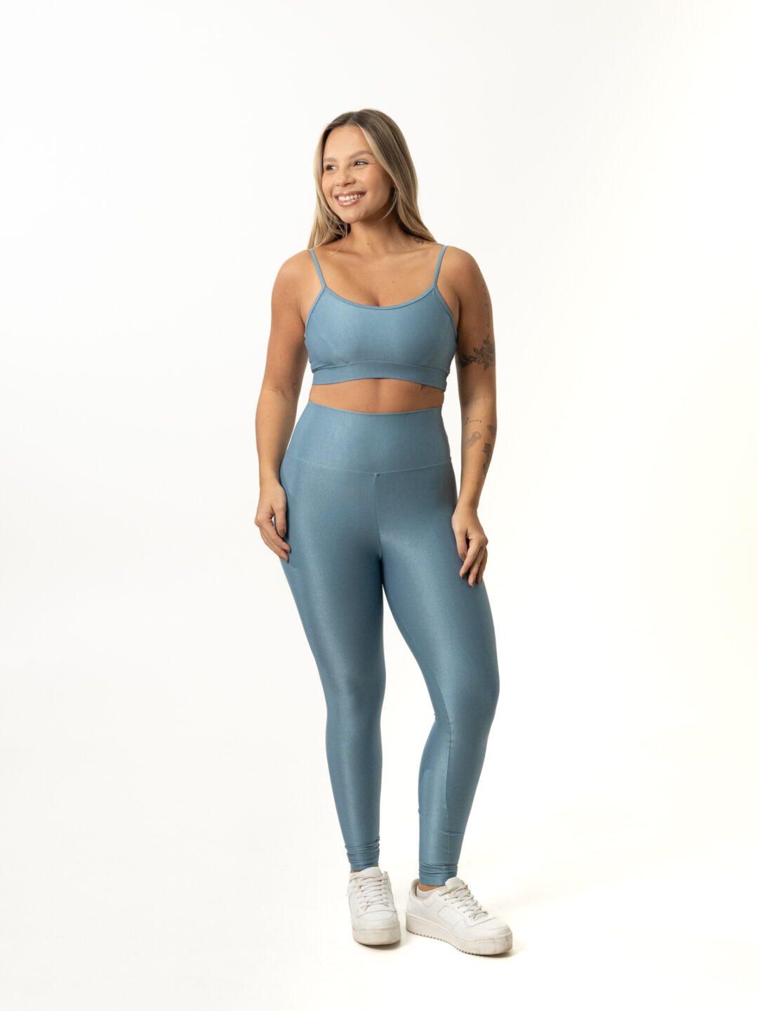 Legging Básica + Top Manu – Compressão Azul Caribe