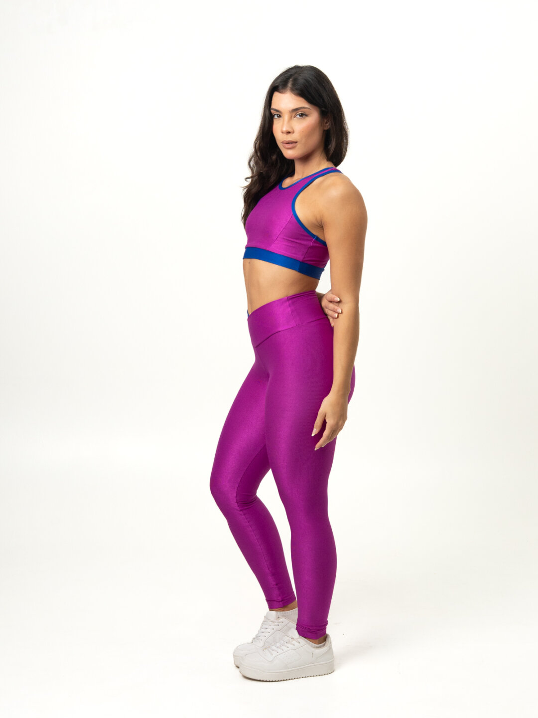 Legging Bicolor Cós Cruzado + Top Aline – Compressão Púrpura/Azul Royal - Image 3