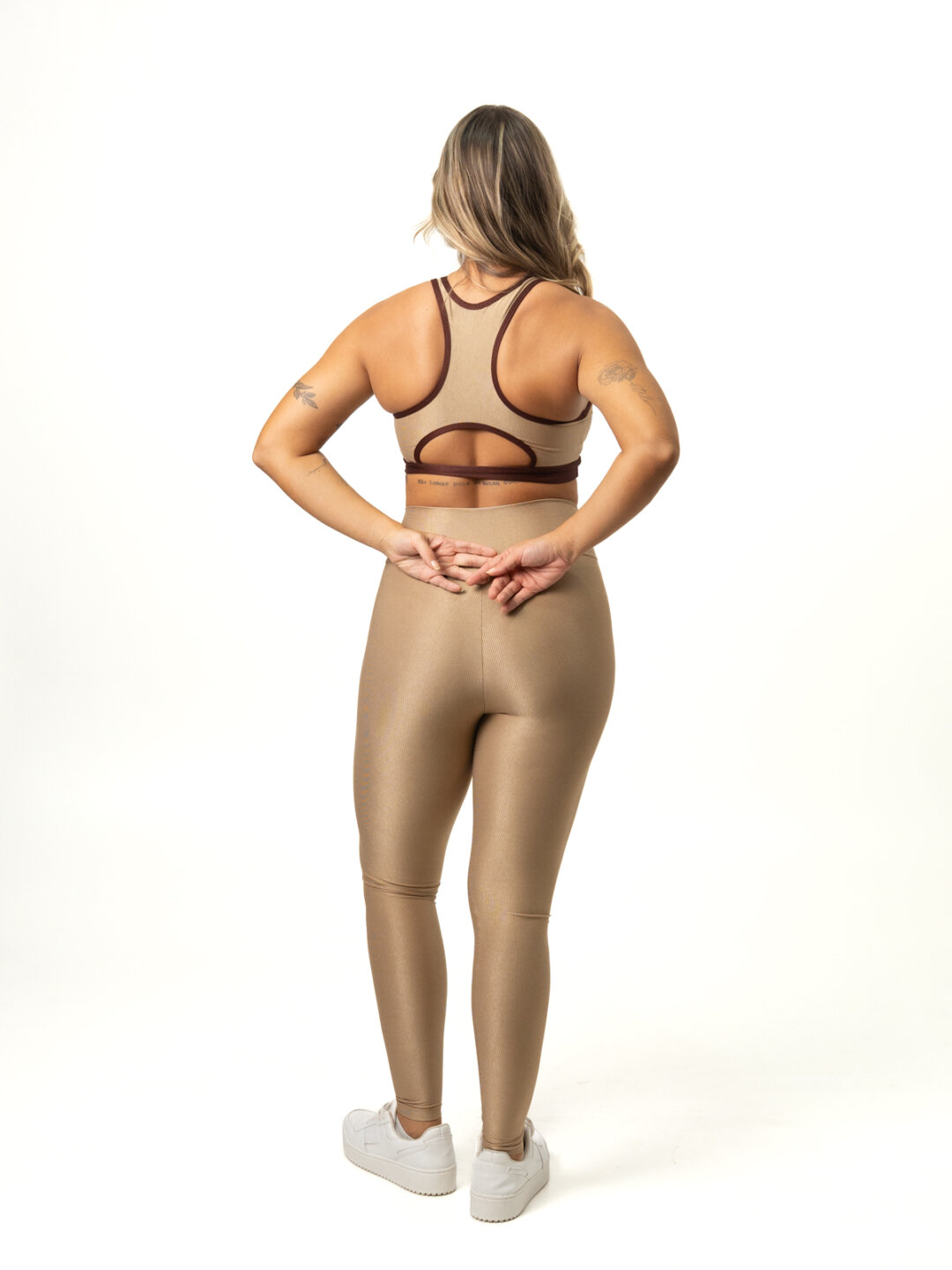 Legging Bicolor Cós Cruzado + Top Aline – Compressão Nude/Cacau - Image 2